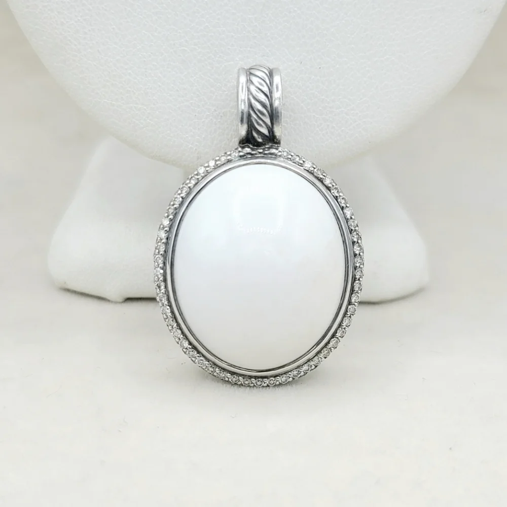 David Yurman Signature Oval Pendant Enhancer With White Agate And Diamonds - Picture 2 of 2